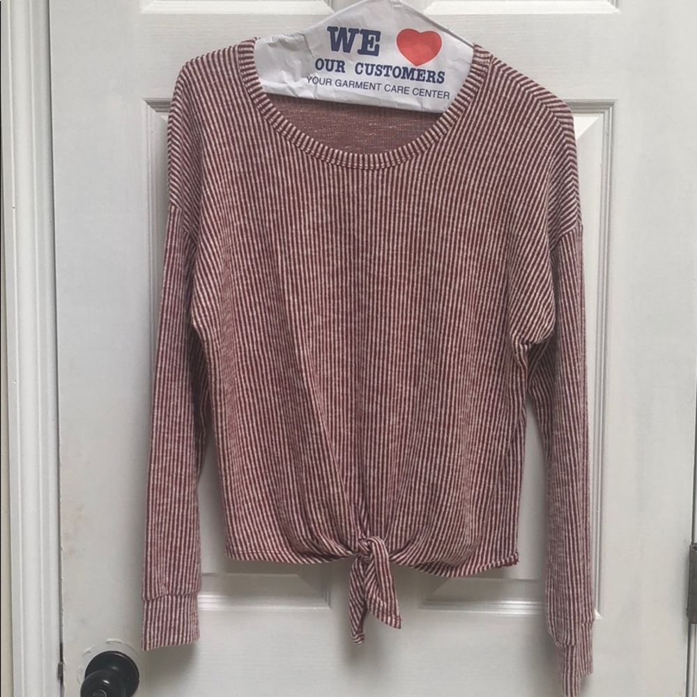 Striped Front Tie Sweater